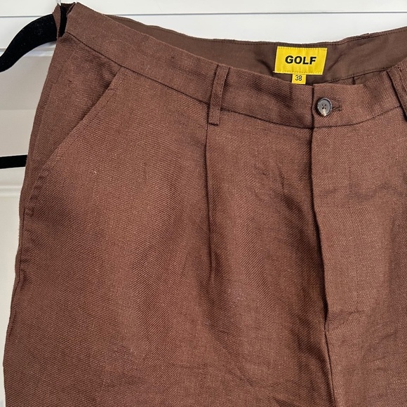 Men's - GOLF WANG Brown Grand Logo Linen Trouser Pant - Size 38 - Picture 13 of 16